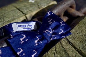 Navy Blue and Pink Cape Cod and the Islands Bow Tie-100% Silk