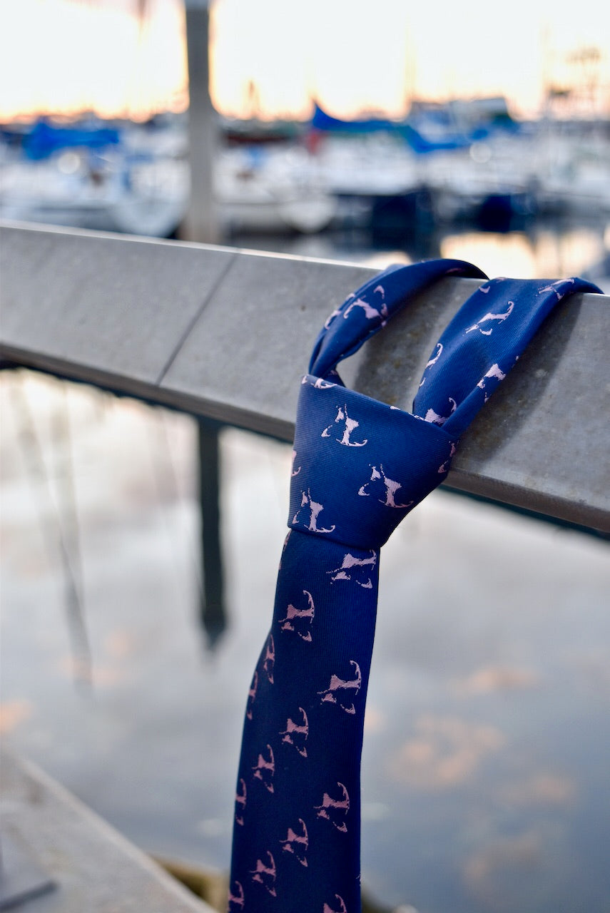 Navy Blue and Pink Cape Cod and the Islands Neck tie- 100% Silk