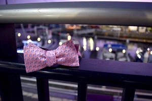 Pink and Navy Blue "Twill" Cape Cod and the Islands Bow Tie-100% Silk